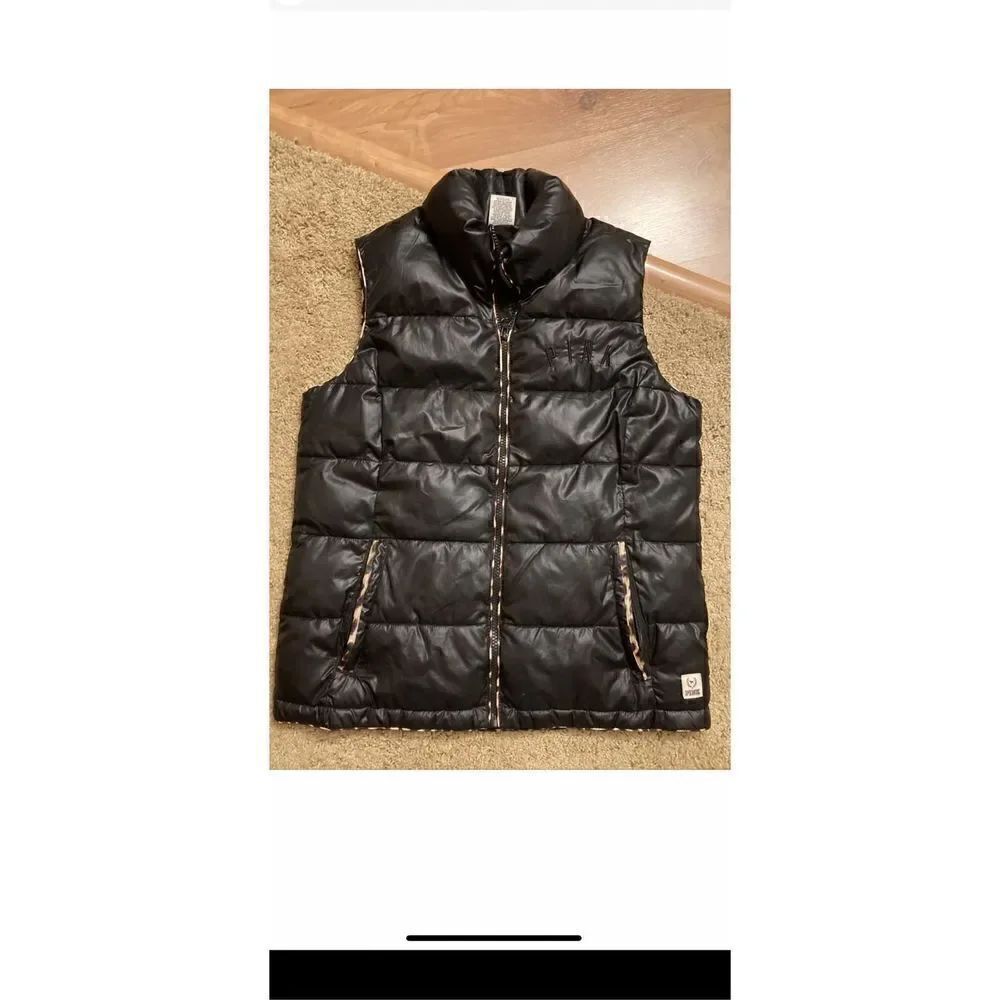 Victoria secretsPink , puffer vest jacket with animal print trim and zip up pock